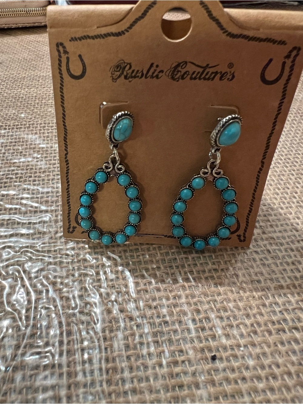 Rustic Couture Western Teardrop Earrings Turquoise Colored Stone